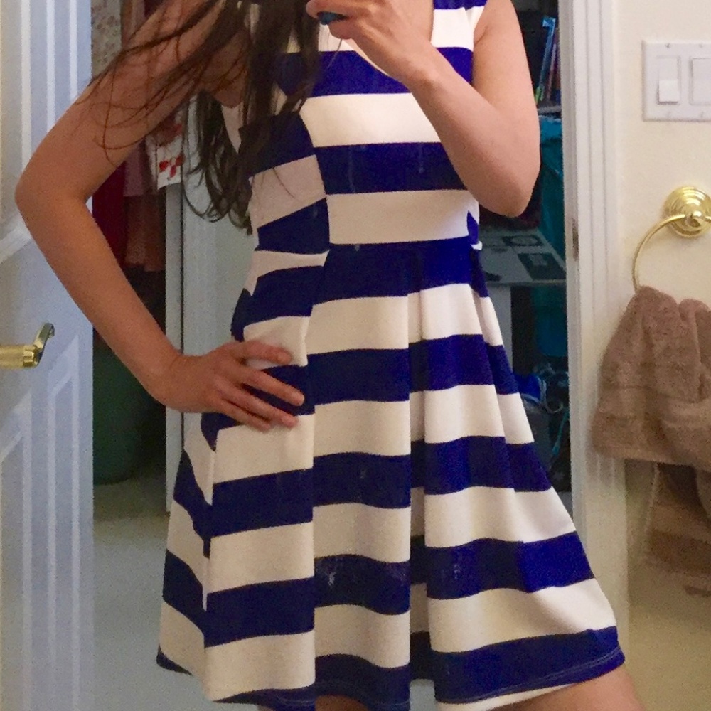 Nautical Blue and White Striped Summer Flare Dress